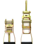 Ratchet Tie Down Straps With Long J Hooks 2 Inch Heavy Duty 4 Pack For Cargo Truck Security And Secure Hauling 10,000 Lb Break Strength 3,333 Lb Working Load showing two ratchets with metal hooks on white background
