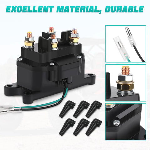 Beefed Up 12V 250A winch solenoid relay contactor replacement for ATV UTV boat with 6 protective caps, easy install view