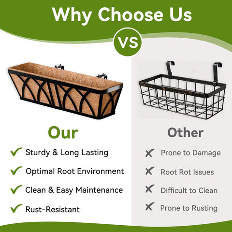 Comparison of Two Pack 24 Inch Railing Planter Boxes With Coco Liners And Adjustable Brackets For Outdoor use versus other products