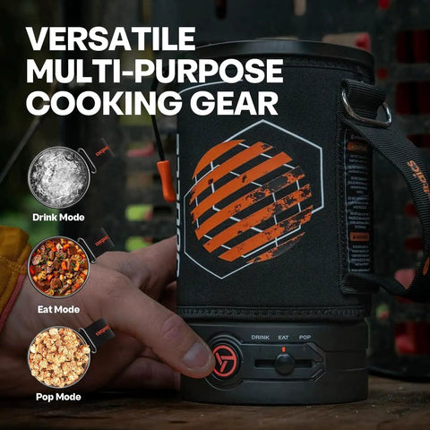 Hot Travel Coffee Maker With Built In French Press Design. Portable Electric Kettle For Camping Adventures, multi-purpose cooking gear.