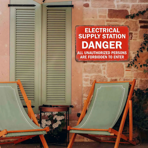 Electrical Supply Station Vintage Metal Wall Art Signs Dope Rust Resistant Aluminum For Indoor Outdoor Decor In Kitchens Garages Patios And More For Home And Office Decor on stone wall