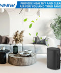 Cozy living room with air purifier, showcasing Must Have 4 Pack F2 A2 Replacement Filter For 3M Filtrete Room Air Purifier Models.