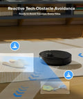 Smart Robot Vacuum and Mop With 10,000 Pa Suction, 70 Days Self Emptying showing obstacle avoidance on a carpeted floor