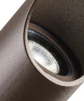 Close-up of Six Inch Outdoor Accent Light In Textured Architectural Bronze Low Voltage 12V LED Adjustable Spotlight With MR16 Bi Pin Socket