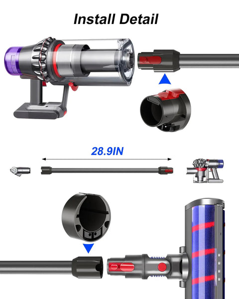 Installation steps for Quick Release Wand Extension Tube For V11 V10 V8 V7 Cordless Vacuums Replacement Part Long Reach 28.93 Inches