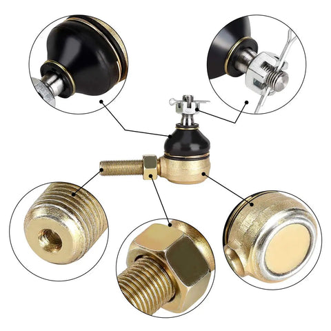 Golf Cart Tie Rod End Kit for Club Car DS 1976 to 2008 Left Hand Thread Ball Joints OEM 7540 Replacement, Easy Install Direct Fit to Restore Steering Geometry for Gas and Electric Models, gold and black