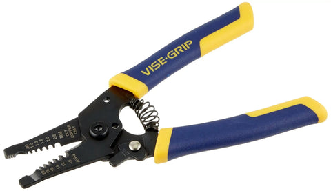 Wire Stripper And Cutter 6 Inch With ProTouch Grips And Spring Assist Jaw for 10-20 AWG Wiring, shown from top view with blue handles