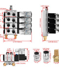 Technical diagram of 4V210-08 AC220V Pneumatic Solenoid Valve 5 Way 2 Position PT1/4 with dimensions and fittings