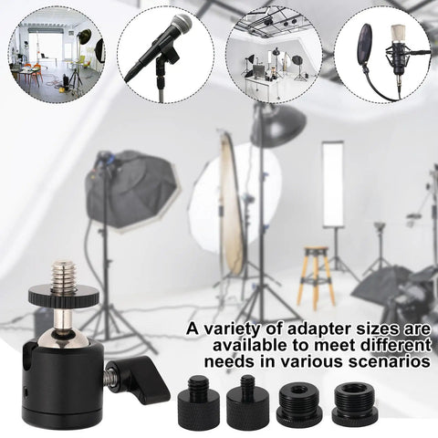 Flexible Ball And Socket Head Microphone Adapter Kit With Four Adapters, 360 Degree Rotation, shown in a studio setup