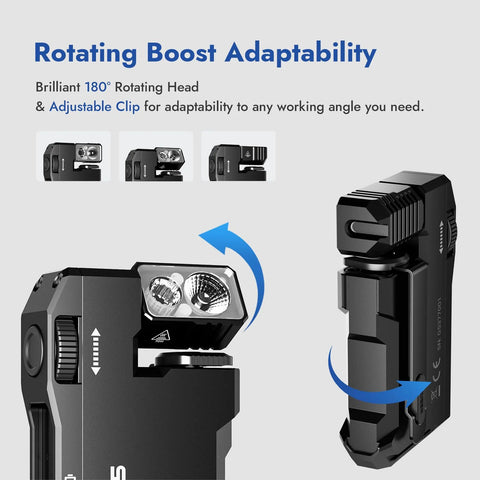 G5 Rechargeable EDC Flashlight With Dual Light Sources And RGB Illumination featuring rotating head and adjustable clip