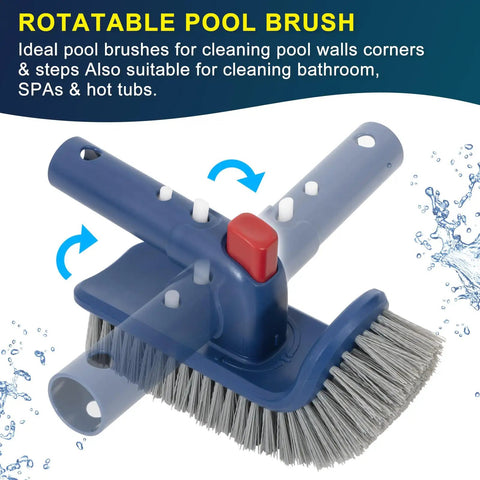 Rotating scrub brush for All In One Pool Cleaning Kit With Rubber Edge Skimmer Net And 17.5 Inch Brush Head, for inground pools.