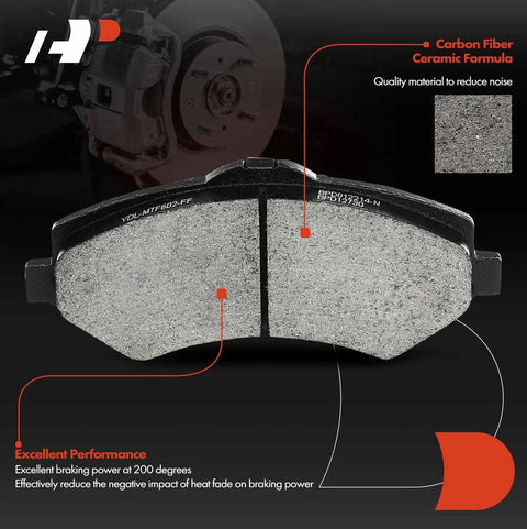 Close-up of ceramic brake pad with carbon fiber formula used in Beefed Up Front Vented Disc Brake Rotors And Ceramic Pads Kit.