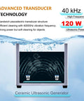 Digital Ultrasonic Cleaner 120W With 120L Heating Tank And Timer For Jewelry E Cig Parts Manicure Tools Deep Cleaning Bath Sonicator Machine image showing advanced transducer technology in water.