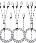 3 in 1 USB Charging Cable Set, 5 ft Nylon Braided Multi Charger Cable, 3 Pack Universal Type C Micro USB USB A Connectors for Phones, Tablets, and More, Fast Charge, Travel Ready, Shareable Cord, three cables