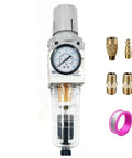Quarter Inch NPT Compressed Air Filter Regulator Combo Piggyback With Water And Oil Trap Separator, 0-150 PSI Gauge, Auto Drain
