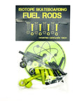 Fuel Rods One Inch Skateboard Hardware Set Of Eight Black And Fluorescent Green Bolts And Nuts in packaging