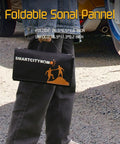 Road Trip Ready No Sweat Foldable Solar Panel 42W Portable Charger held by a person, designed for outdoor adventure and camping.