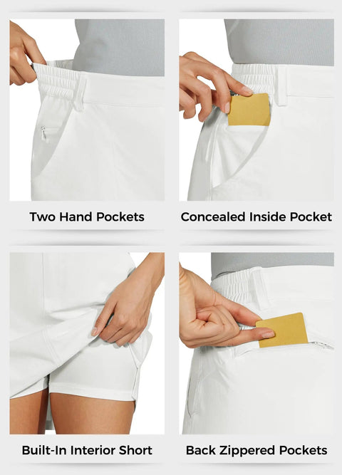 Women's Golf Skort With Built In Shorts, Moisture Wicking Quick Dry Nylon, UPF 50 Plus Sun Protection, White, Size M, pocket details