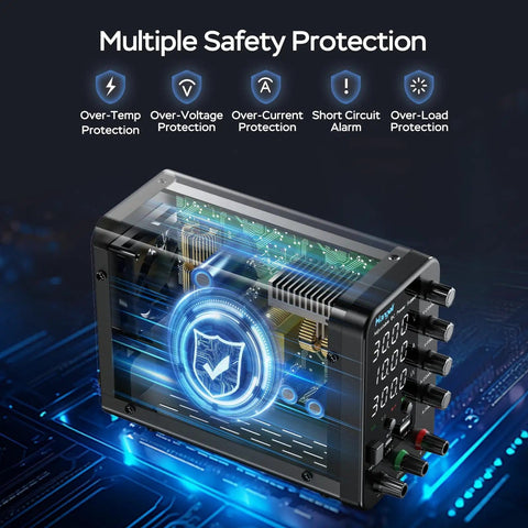 Beefy Variable DC Power Supply 0 To 30V 0 To 10A With Encoder Coarse And Fine Adjustments, showcasing multiple safety protections.