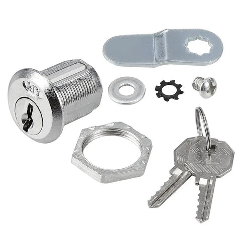 Cam Lock Set For Drawer And Cabinet, 13/16 Inch Cylinder, Zinc Alloy Chrome Plated, Keyed Alike, includes keys and fittings