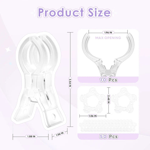 Spring Clamps Set 10 Pieces 3.5 Inch Clear Plastic Clips With 50 Balloon Clips For Balloon Arch Backdrop Craft Decoration Projects