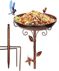 Antique Bronze Metal Bird Bath Outdoor Decor With Hummingbird On Pole And Sparrow On Bowl Tall 38.5 Inch Freestanding Garden Birdfeeder Bath