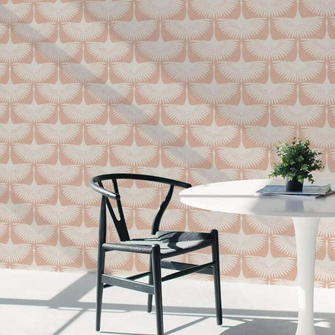 Room with Genevieve Gorder Sahara Blush Feather Flock Peel and Stick Wallpaper Removable Self Adhesive No Glue Needed Pink Bird Pattern