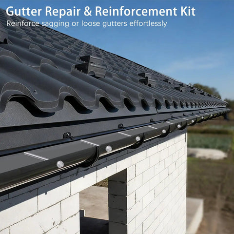 Roof with attached 6-inch gutter featuring 30 Pack 8 Inch Stainless Steel Gutter Screws With 304 Stainless Sleeves for secure installation.