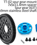 63T Hardened Machined Steel Spur Gear For Tamiya TT02 RC Car with gear mount and accessories black upgrade set