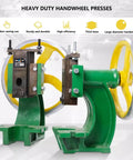 Heavy Duty Manual Hand Wheel Press 1.2 Ton Capacity Precision Cast Iron Flatbed Bench Arbor Machine For Punching Bending And Metal Extruding Tasks With Rock Solid Stability And Pro Shop Performance, green and yellow cast iron design.