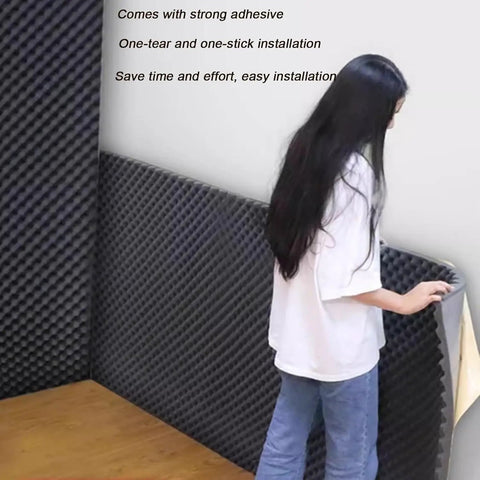 Top Notch Heavy Duty Closed Cell PU Acoustic Foam Panels For Home Studios And Gyms Ultra Resilient Self Adhesive being installed.