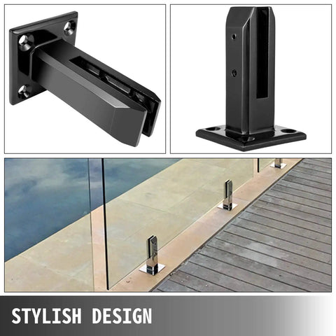 Glass Railing Clamp Spigots Kit For Balcony Deck Garden Handrail Black 304 Stainless Steel Fits Glass Three Tenths Of An Inch Thick No Drill Easy Install Pack Of 10