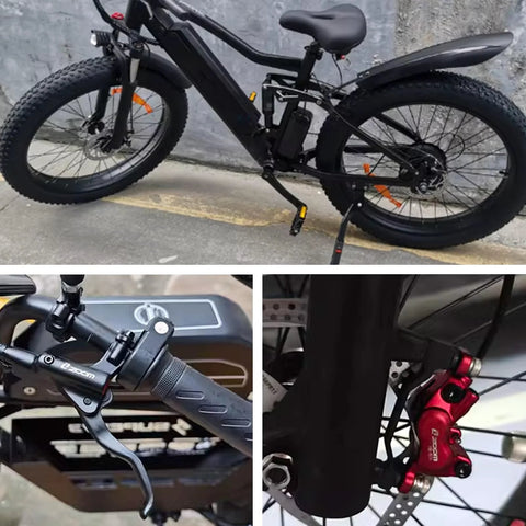 HAIKS Zoom HB876E hydraulic disc brake set for e-bikes, black lever and red 4-piston caliper with 180mm rotor on wheel