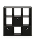 Espresso Black 9 Cube Organizer With Bins, A Slim 7.9 Inch Depth Space Saver For The Living Room, Bedroom, Or Home Office