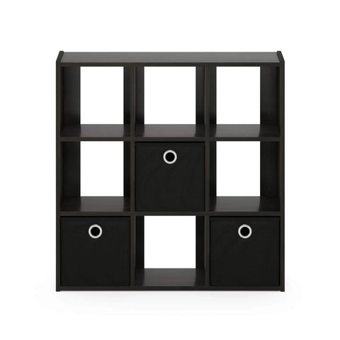 Espresso Black 9 Cube Organizer With Bins, A Slim 7.9 Inch Depth Space Saver For The Living Room, Bedroom, Or Home Office