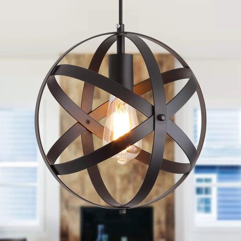 Farmhouse Black Globe Cage Pendant Light With Industrial Rustic Metal Look, Perfect For Kitchen Island, Dining Room, Foyer, Entryway, Or Hallway, E26 1 Light Fixture
