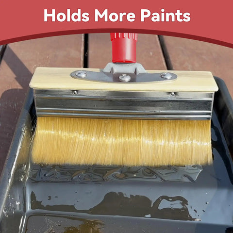 Close-up of a 7" deck brush from 60 Inch Long Handle Deck Stain Brush Kit With 7 Inch Deck Stain Brush And 3 Inch Paint Brush. Holds paint.