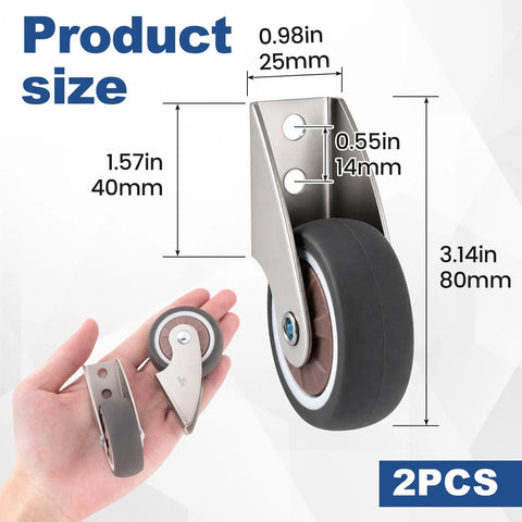 Two Inch Low Profile Door Support Wheels, Anti Sag Caster Rollers For Solid Wood Doors And Gates, Heavy Duty Grey Hardware Upgrade That Rolls Like Butter With Zero Sag, size and dimensions shown in image.