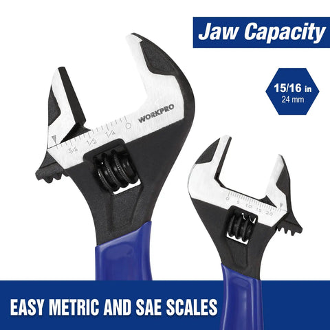 Six Inch Adjustable Wrench With Wide Jaw For Medium Bolts M6 To M16 Beefy Heavy Duty CR-V Steel Black Oxide Finish Includes Metric And SAE Scales
