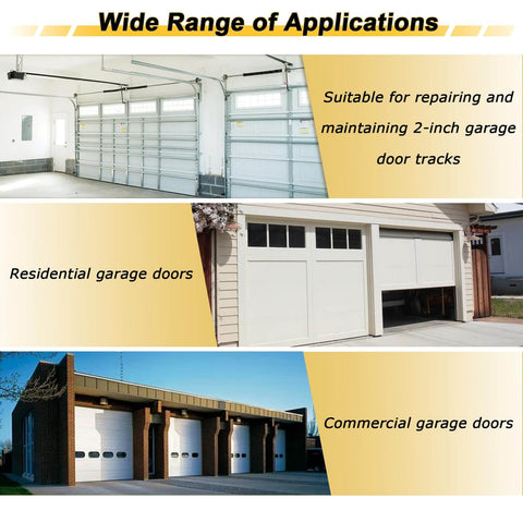 Image showing variety of garage doors illustrating applications of Heavy Duty Vertical Track Repair Tool For Garage Doors Pro Grade Straightening Device For 2 Inch Roller Track Systems Ideal For Pros And DIYers For Garage Door Track Maintenance Keeps Tracks Aligned And Doors Rolling Smoothly.