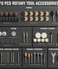 70 piece accessory set for Pink 4V Cordless Rotary Tool Kit including sanding, cutting, polishing, and carving tools.