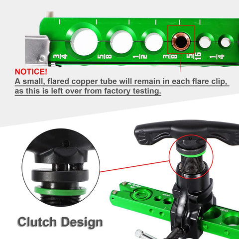 Bonvoisin flare tool for 1/4–3/4 in HVAC tubing, front view with green body and black handle.