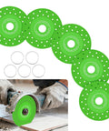 5-Piece 4.5 Inch Glass Cutting Discs for Angle Grinder, green ultra-thin diamond saw blades, used on tile material.