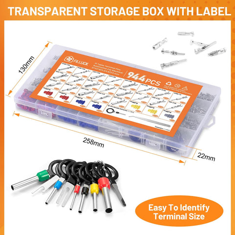 945 Pcs Pin Connector Kit With 21 Types Terminal Pins And Waterproof Plugs For Car Wiring, kit in labeled storage box