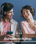 Two people sharing music using Hi-Res Studio Monitoring Headphones For Mixing And DJing, Wired Over Ear Headset With SharePort.