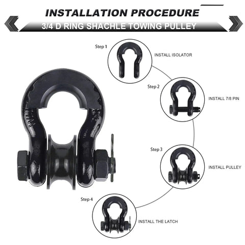 Installation procedure for Upgraded Snatch Block Three Quarters Inch D Ring Shackle 2 Pack With Towing Pulley