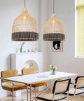 Modern dining room with Rattan Pendant Light One Light Handwoven Boho Chandelier With Coastal Wicker Vibe Hanging Ceiling Fixture