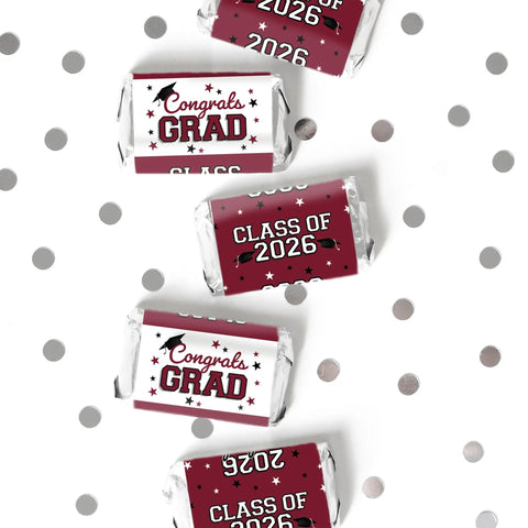 Class Of 2026 Graduation Mini Candy Bar Wrappers For Epic Party Favors Maroon Design 42 Count Self Adhesive Stickers To Wrap 2.5x1.25 Inch Mini Chocolate Bars