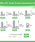 600Pcs M1 Micro Screw Kit With 2.5mm 3mm 4mm 5mm 6mm Lengths, Phillips Pan Head Tiny Machine Screws And Nuts layout