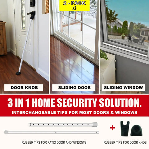 Three In One Door Security Bar For Home And Travel, Heavy Duty Adjustable Iron Lock Bar for Hinged Doors and Sliding Doors, 2 Pack